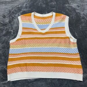 Illa Illa Striped Knit Sweater Vest Orange Blue Chevron V-Neck Womens Size M/L